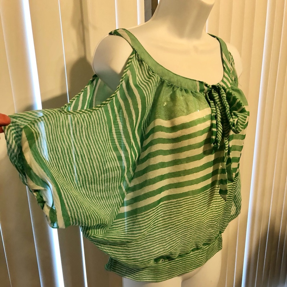 RolyPoly sheer bare shoulder top stretch waist